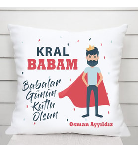 Kral Babam İsimli Kare Yastık (Beyaz)