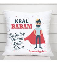 Kral Babam İsimli Kare Yastık (Beyaz)