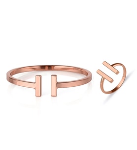 Bayan Rose Kaplama Geometrik Bileklik Yüzük Set Ps0743