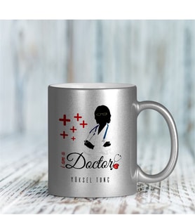 BK Gift Kişiye Özel Mesleki Doktor Gümüş Yaldızlı Kupa Bardak - 1