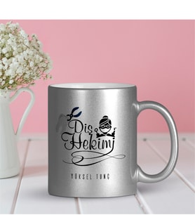 BK Gift Kişiye Özel Mesleki Diş Hekimi Gümüş Yaldızlı Kupa Bardak - 1