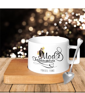 BK Gift Kişiye Özel Mesleki Moda Tasarımcısı Ahşap Altlıklı Seramik Fincan  - 2