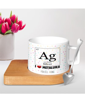 BK Gift Kişiye Özel Mesleki Metalurji Teknikeri Ahşap Altlıklı Seramik Fincan  - 2