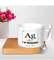 BK Gift Kişiye Özel Mesleki Metalurji Teknikeri Ahşap Altlıklı Seramik Fincan  - 2