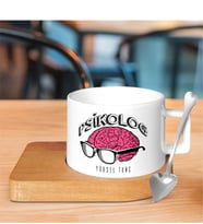 BK Gift Kişiye Özel Mesleki Psikolog Ahşap Altlıklı Seramik Fincan  - 1