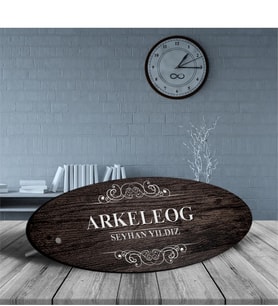 BK Gift Kişiye Özel Mesleki Arkeleog Ahşap Oval Masa İsimliği  - 3