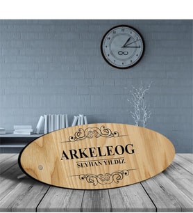 BK Gift Kişiye Özel Mesleki Arkeleog Ahşap Oval Masa İsimliği  - 2