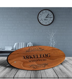 BK Gift Kişiye Özel Mesleki Arkeleog Ahşap Oval Masa İsimliği  - 1