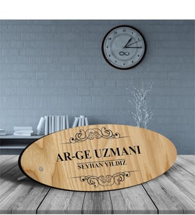 BK Gift Kişiye Özel Mesleki Ar-Ge Uzmanı Ahşap Oval Masa İsimliği  - 2