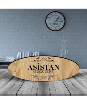 BK Gift Kişiye Özel Mesleki Asistan Ahşap Oval Masa İsimliği  - 2