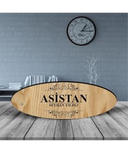 BK Gift Kişiye Özel Mesleki Asistan Ahşap Oval Masa İsimliği  - 2