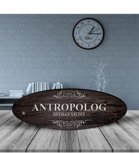 BK Gift Kişiye Özel Mesleki Antropolog Ahşap Oval Masa İsimliği  - 3