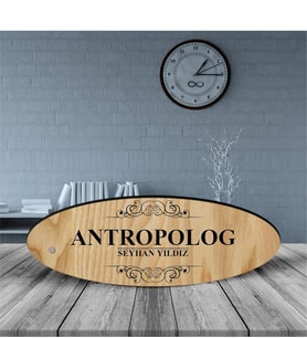 BK Gift Kişiye Özel Mesleki Antropolog Ahşap Oval Masa İsimliği  - 2