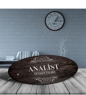 BK Gift Kişiye Özel Mesleki Analist Ahşap Oval Masa İsimliği  - 3