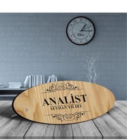 BK Gift Kişiye Özel Mesleki Analist Ahşap Oval Masa İsimliği  - 2