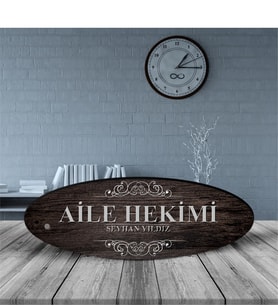 BK Gift Kişiye Özel Mesleki Aile Hekimi Ahşap Oval Masa İsimliği  - 3