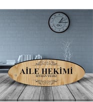 BK Gift Kişiye Özel Mesleki Aile Hekimi Ahşap Oval Masa İsimliği  - 1