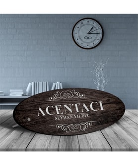 BK Gift Kişiye Özel Mesleki Acentacı Ahşap Oval Masa İsimliği  - 3