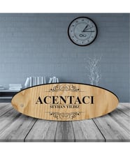 BK Gift Kişiye Özel Mesleki Acentacı Ahşap Oval Masa İsimliği  - 2