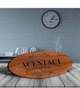 BK Gift Kişiye Özel Mesleki Acentacı Ahşap Oval Masa İsimliği  - 1