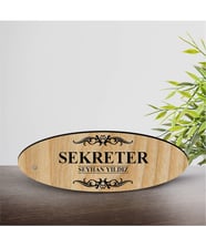 BK Gift Kişiye Özel Mesleki Sekreter Ahşap Oval Masa İsimliği  - 2