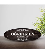 BK Gift Kişiye Özel Mesleki Öğretmen Ahşap Oval Masa İsimliği  - 3