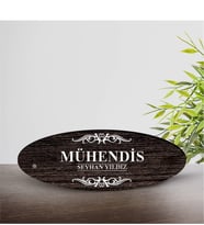 BK Gift Kişiye Özel Mesleki Mühendis Ahşap Oval Masa İsimliği  - 3