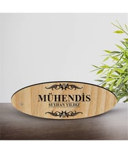 BK Gift Kişiye Özel Mesleki Mühendis Ahşap Oval Masa İsimliği  - 2