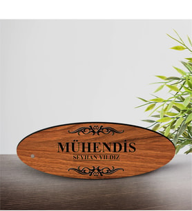 BK Gift Kişiye Özel Mesleki Mühendis Ahşap Oval Masa İsimliği  - 1
