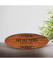 BK Gift Kişiye Özel Mesleki Mühendis Ahşap Oval Masa İsimliği  - 1