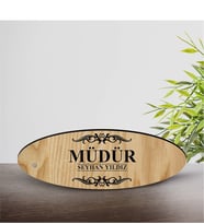 BK Gift Kişiye Özel Mesleki Müdür Ahşap Oval Masa İsimliği  - 2
