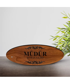 BK Gift Kişiye Özel Mesleki Müdür Ahşap Oval Masa İsimliği  - 1