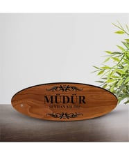 BK Gift Kişiye Özel Mesleki Müdür Ahşap Oval Masa İsimliği  - 1
