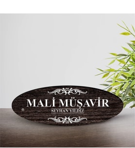 BK Gift Kişiye Özel Mesleki Mali Müşavir Ahşap Oval Masa İsimliği  - 3