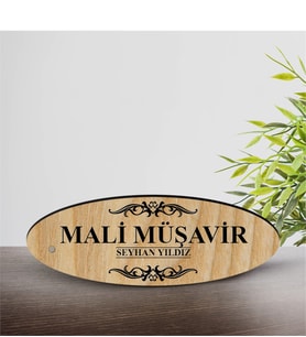 BK Gift Kişiye Özel Mesleki Mali Müşavir Ahşap Oval Masa İsimliği  - 2