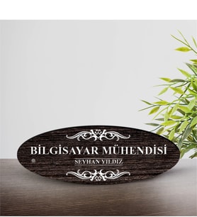 BK Gift Kişiye Özel Mesleki Bilgisayar Mühendisi Ahşap Oval Masa İsimliği  - 3