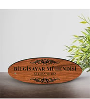 BK Gift Kişiye Özel Mesleki Bilgisayar Mühendisi Ahşap Oval Masa İsimliği  - 1