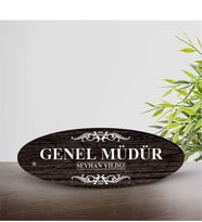 BK Gift Kişiye Özel Mesleki Genel Müdür Ahşap Oval Masa İsimliği  - 3