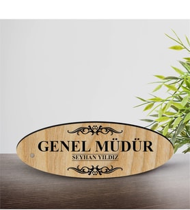 BK Gift Kişiye Özel Mesleki Genel Müdür Ahşap Oval Masa İsimliği  - 2