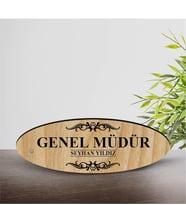 BK Gift Kişiye Özel Mesleki Genel Müdür Ahşap Oval Masa İsimliği  - 2