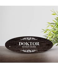 BK Gift Kişiye Özel Mesleki Doktor Ahşap Oval Masa İsimliği  - 3
