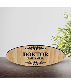 BK Gift Kişiye Özel Mesleki Doktor Ahşap Oval Masa İsimliği  - 2