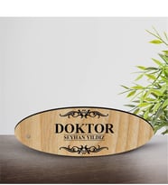 BK Gift Kişiye Özel Mesleki Doktor Ahşap Oval Masa İsimliği  - 2