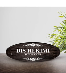 BK Gift Kişiye Özel Mesleki Diş Hekimi Ahşap Oval Masa İsimliği  - 3