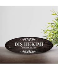 BK Gift Kişiye Özel Mesleki Diş Hekimi Ahşap Oval Masa İsimliği  - 3