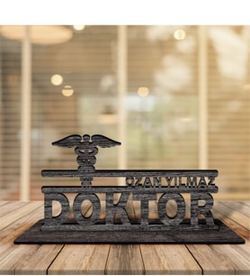 BK Gift Kişiye Özel Mesleki Doktor Ahşap Masa İsimliği  - 4