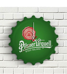 BK Gift Kişiye Özel Pilsner Urquell Beer Tasarımlı  Ahşap Duvar Saati 1