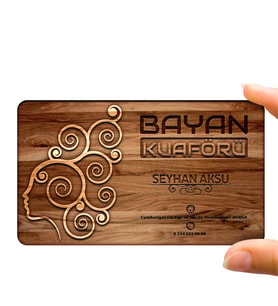 BK Gift Kişiye Özel Mesleki Bayan Kuaförü Ahşap Kartvizit (Model 1-2) 50 ADET
