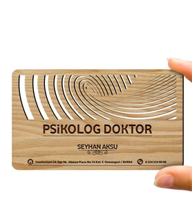 BK Gift Kişiye Özel Mesleki Psikolog Doktor Ahşap Kartvizit (Model 1-6) 50 ADET