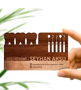 BK Gift Kişiye Özel Mesleki Diş Hekimi Ahşap Kartvizit (Model 1) 50 ADET